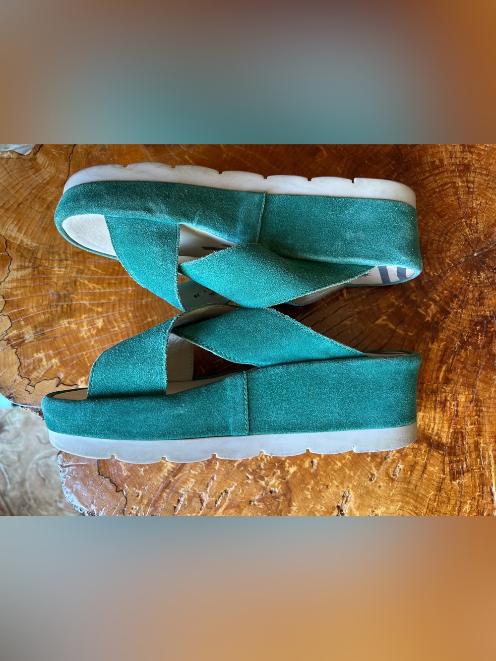 Fly London Teal Suede Crisscross Platform Sandals - Picture 2 of 6